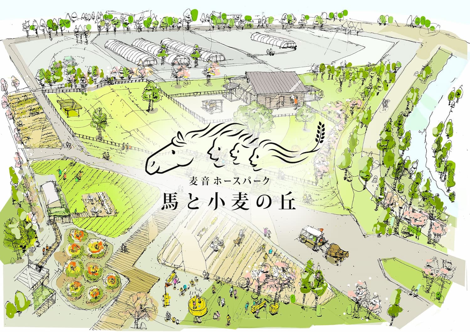 麦音ホースパーク馬と小麦の丘